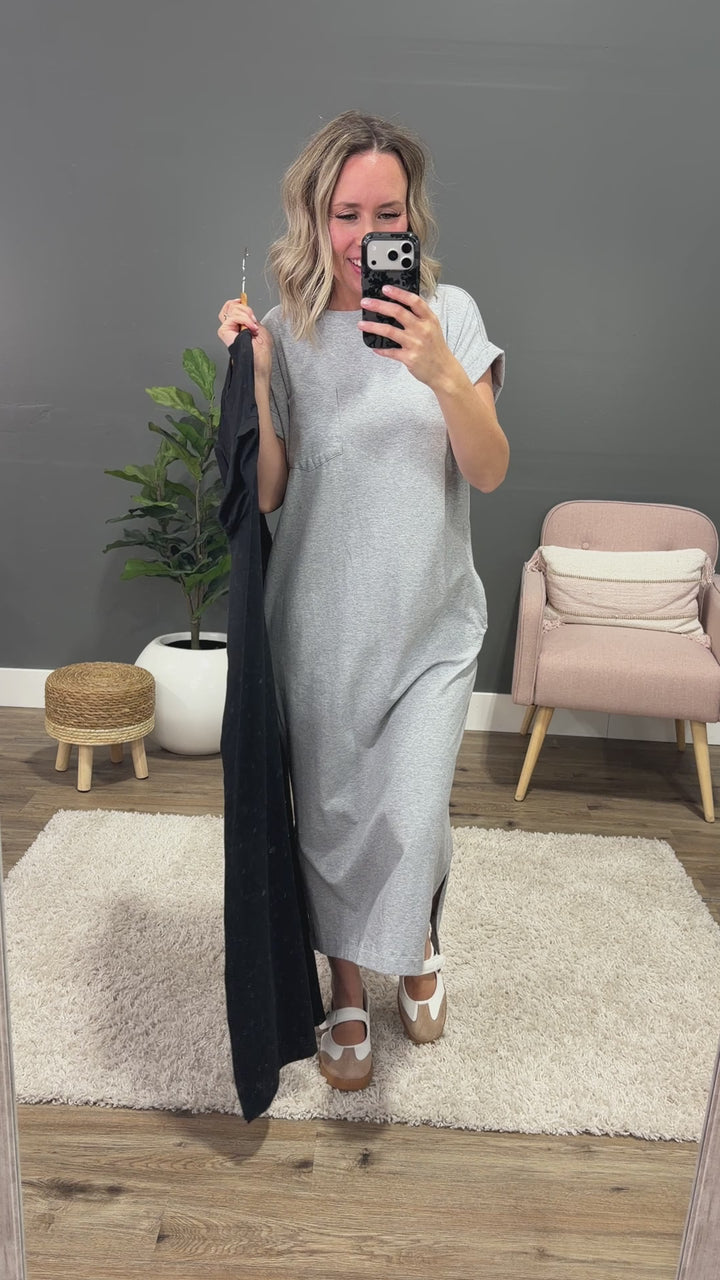 Haven Pocket Midi Dress - Heather Gray Zenana