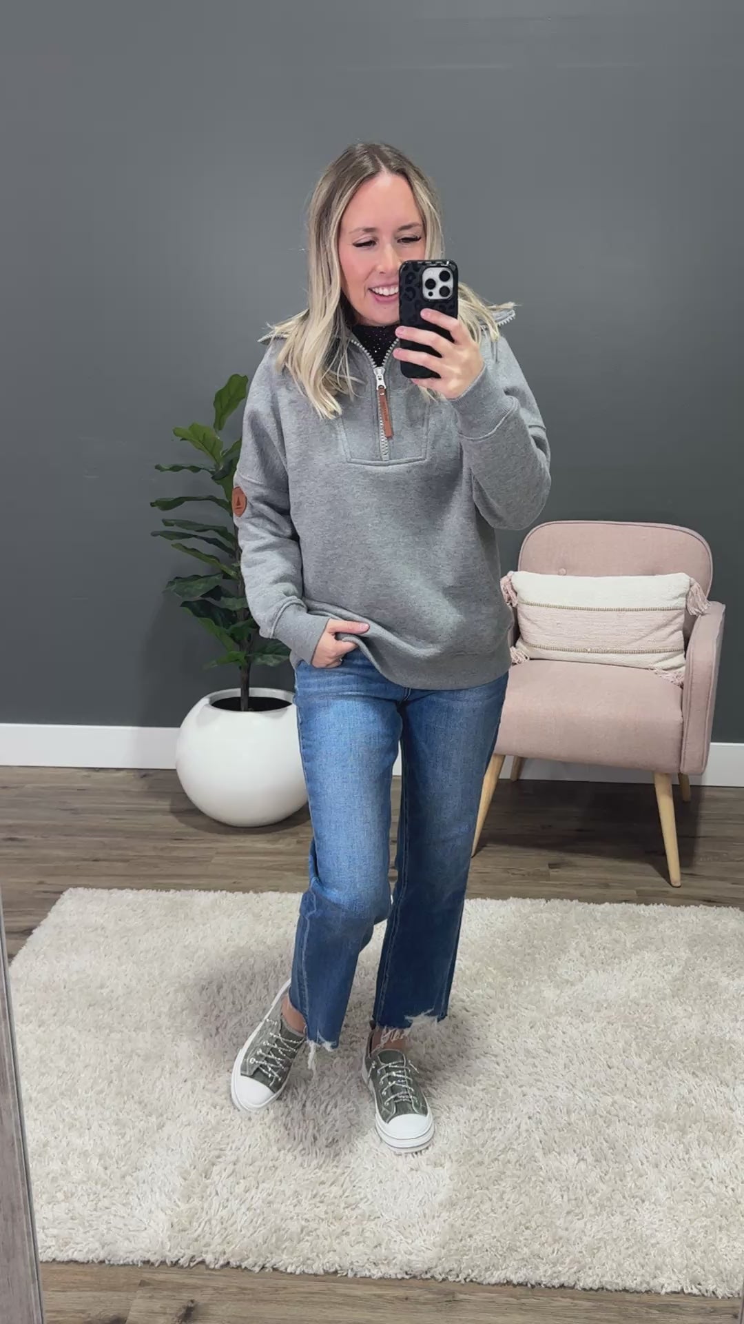 NEW! Wanakome Padma Half Zip Sweatshirt - Dark Heather Gray