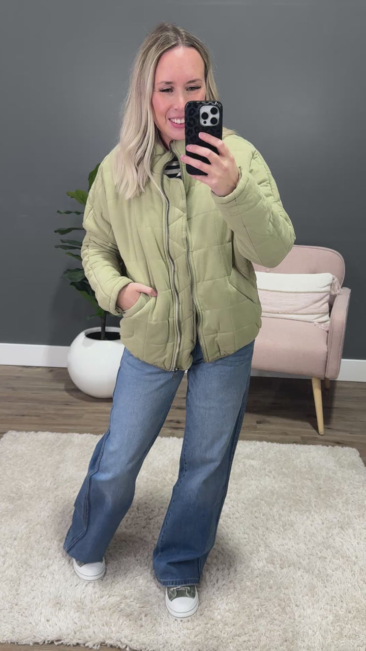 NEW! Quilted Puffer Jacket - Matcha Green Heyson