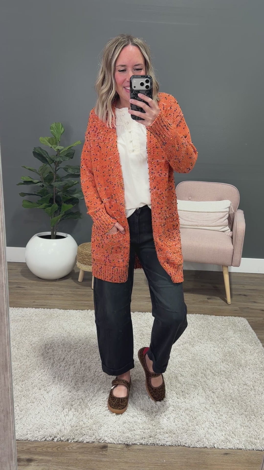 NEW! Carly Confetti Dot Cardigan - Pumpkin