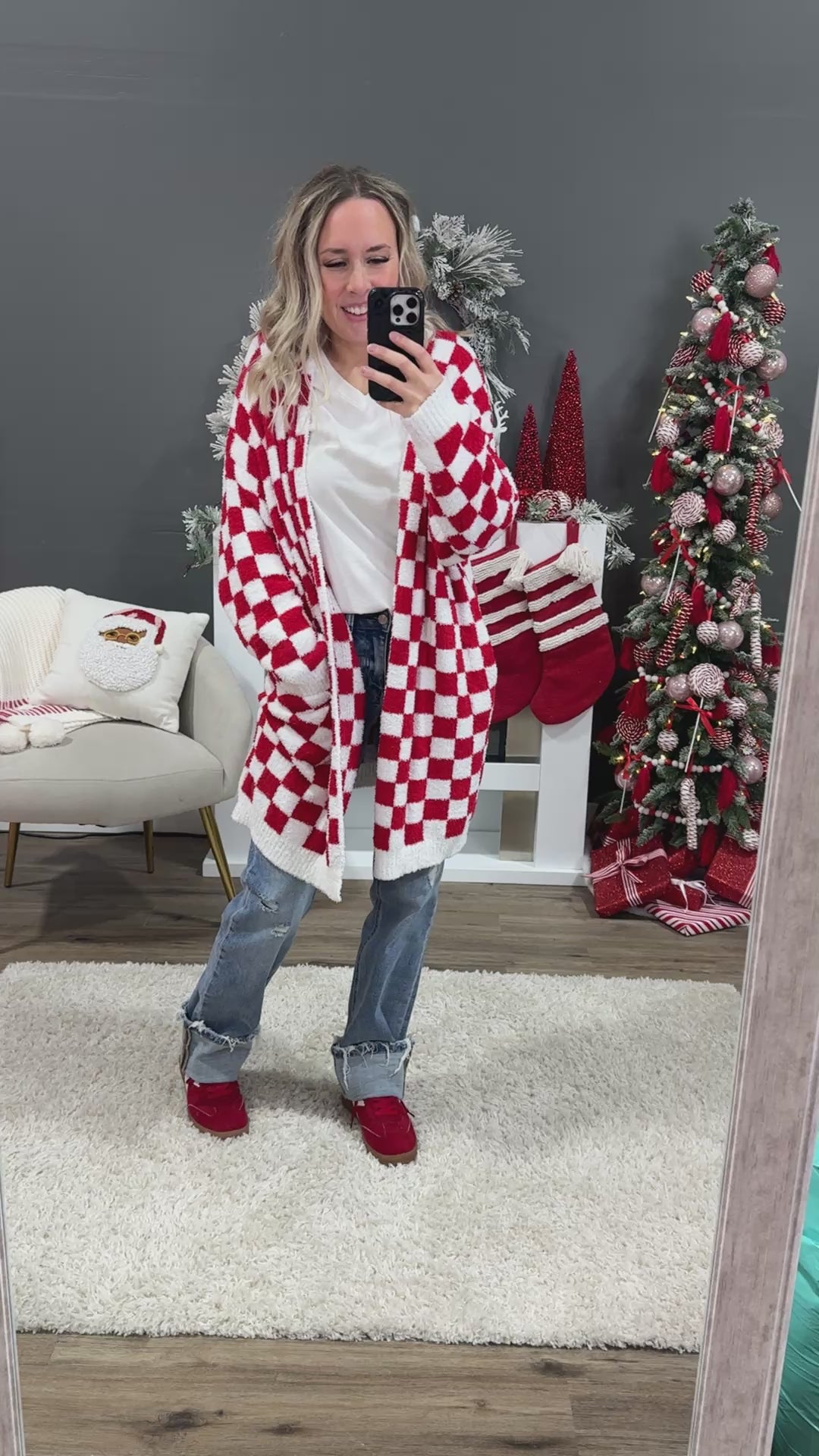 NEW! Christmas Cloud Open Cardigan - Red Checker