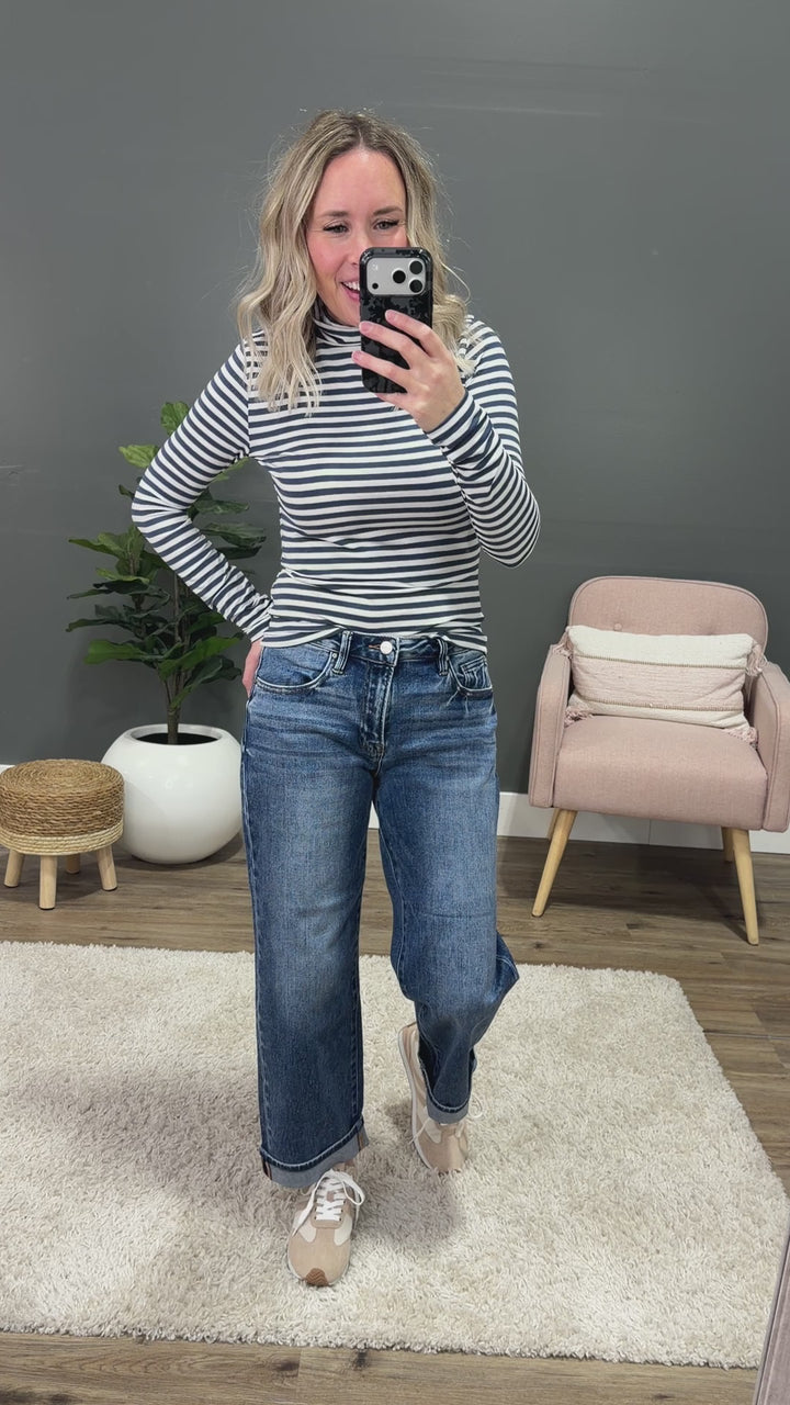 NEW! Cynthia Striped Turtle Neck Top - Navy & White Hyfve
