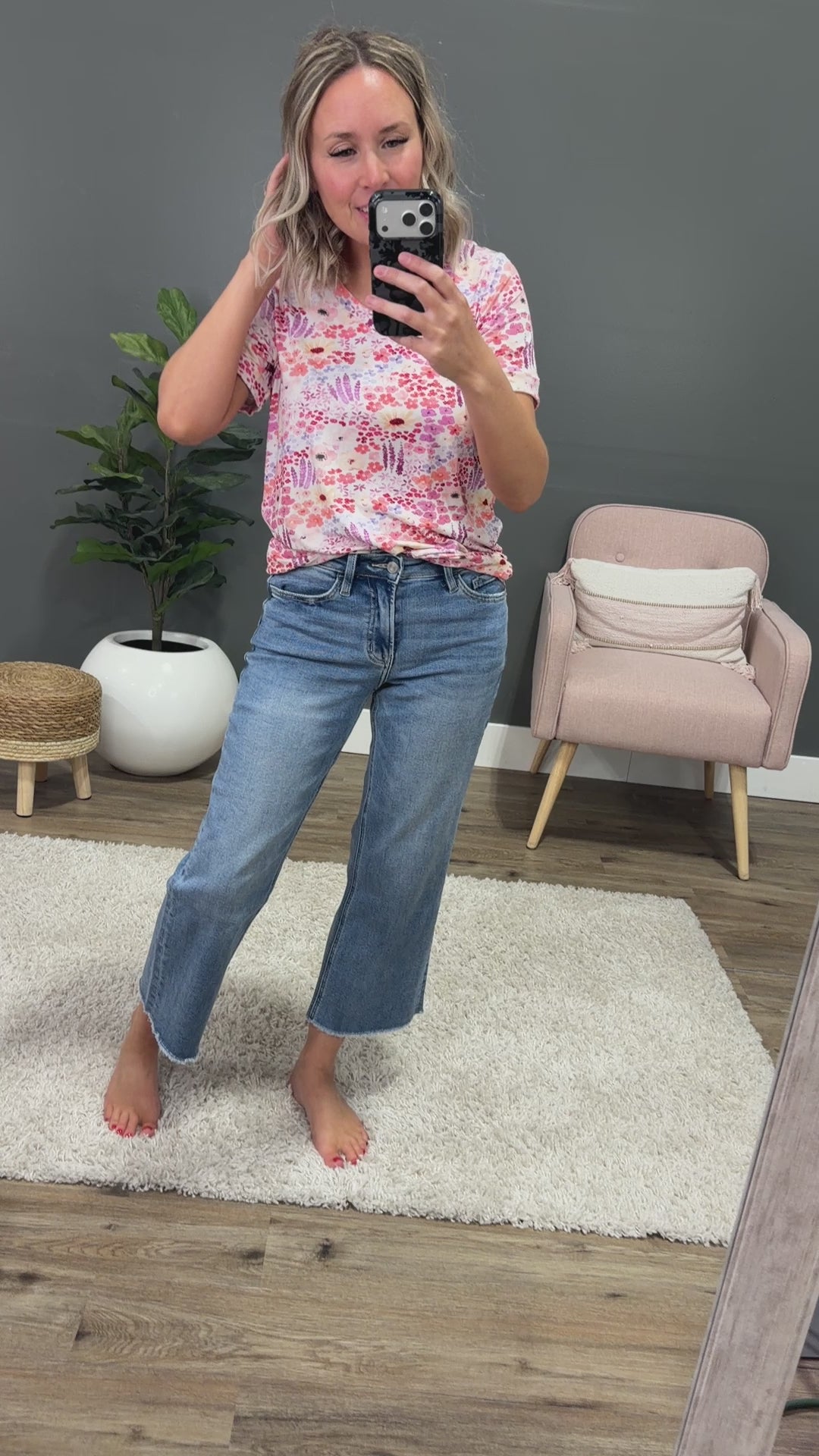 NEW! Sophie V Neck Top - Coral Sunset Floral Michelle Mae