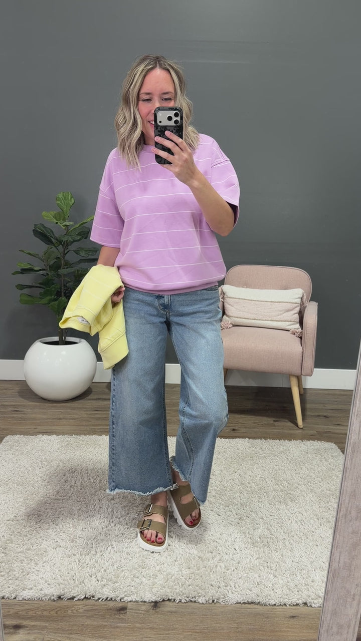 NEW! Macey Scuba Fabric Striped Top - Blossom & Cream