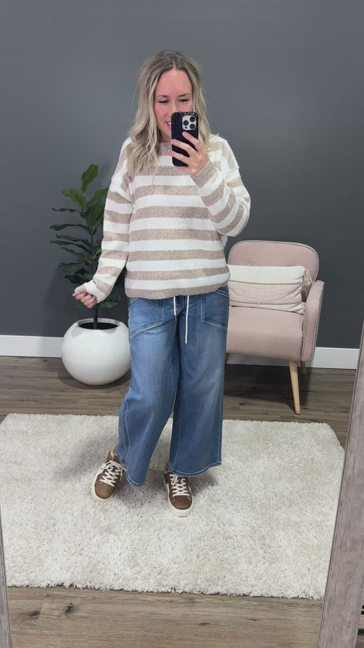 NEW! Shari Striped Pullover Sweater - Taupe Staccato