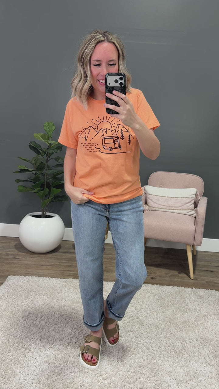 NEW! Mountain Summer Road Trip Cantaloupe Tee Kissed Apparel