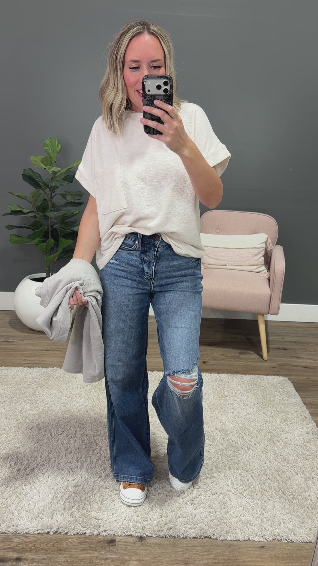 NEW! Charlotte Short Sleeve Pocket Top - Gray