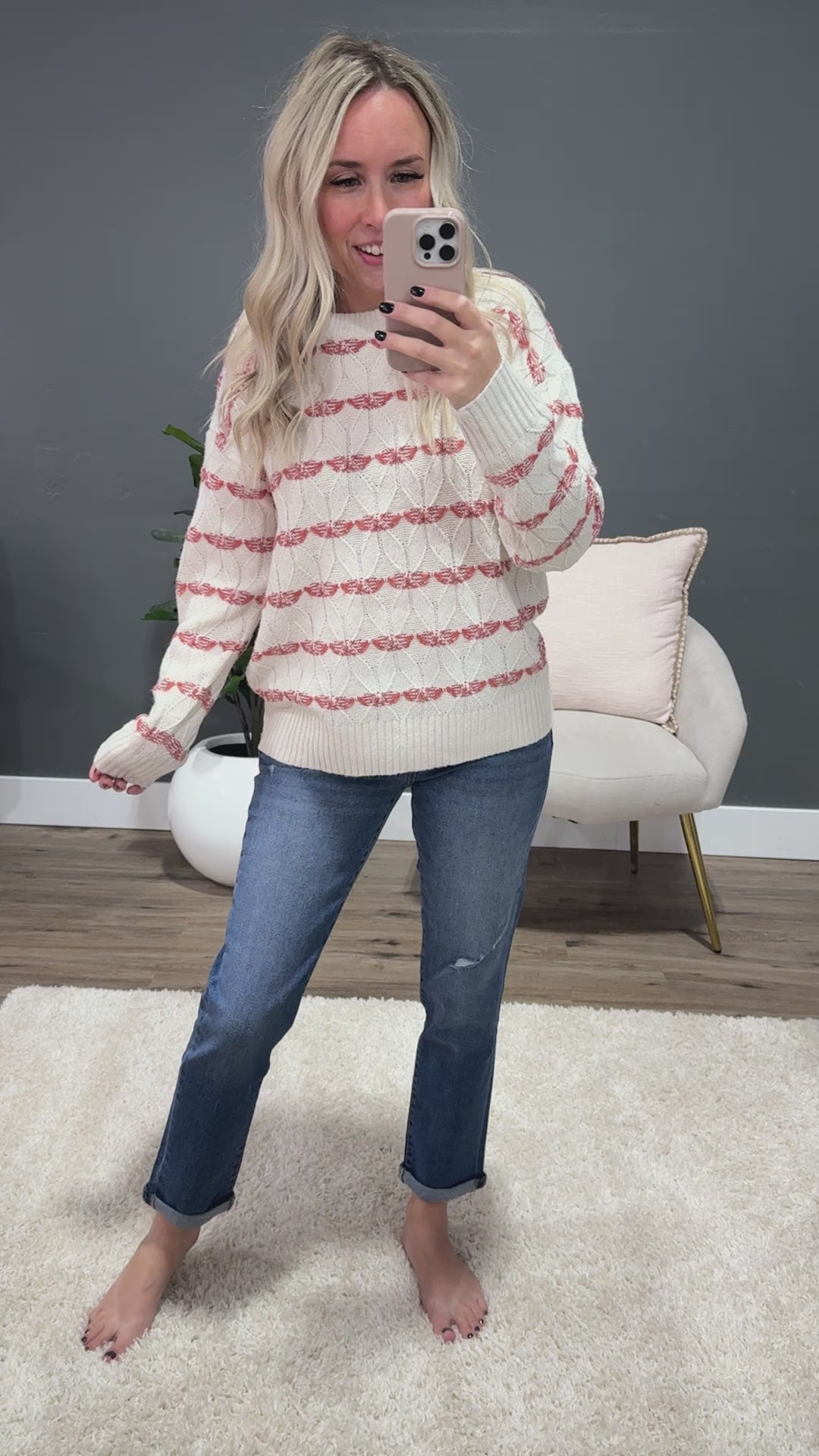 Melanie Oatmeal and Rust Diamond Weave Sweater Staccato