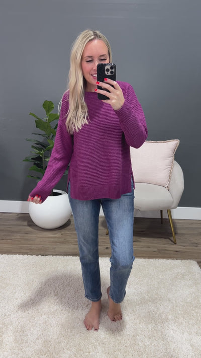 Leslie Side Slit Sweater - Violet