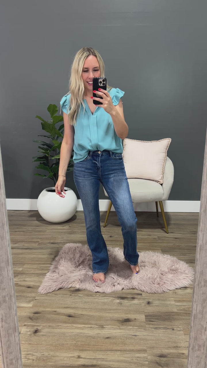 Leann Split Neck Flutter Sleeve Top - Mint Blue FINAL SALE Mine