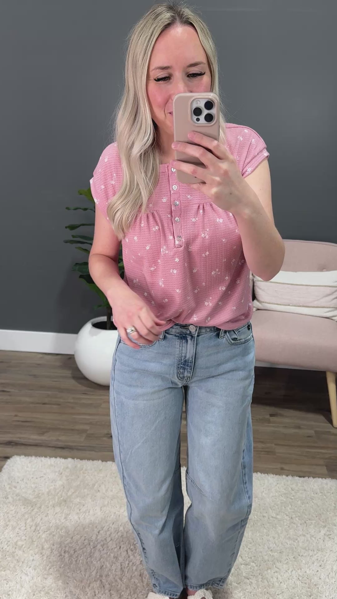 Amanda Floral Pleated Henley Top - Mauve PS Kate
