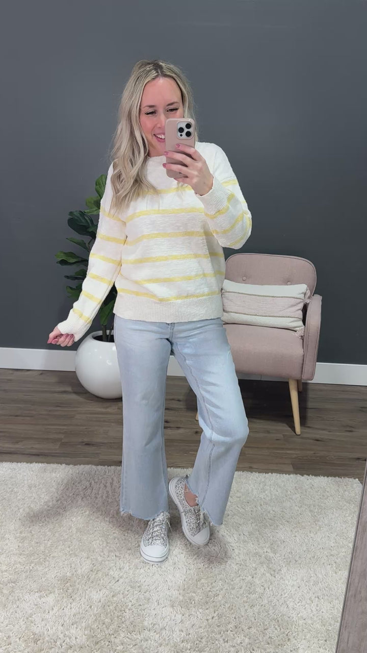 Brielle Striped Textured Sweater - Lemon Be Cool