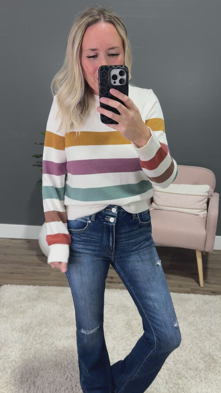 NEW! Fall in Love Striped Sweater - Mustard Multi Be Cool
