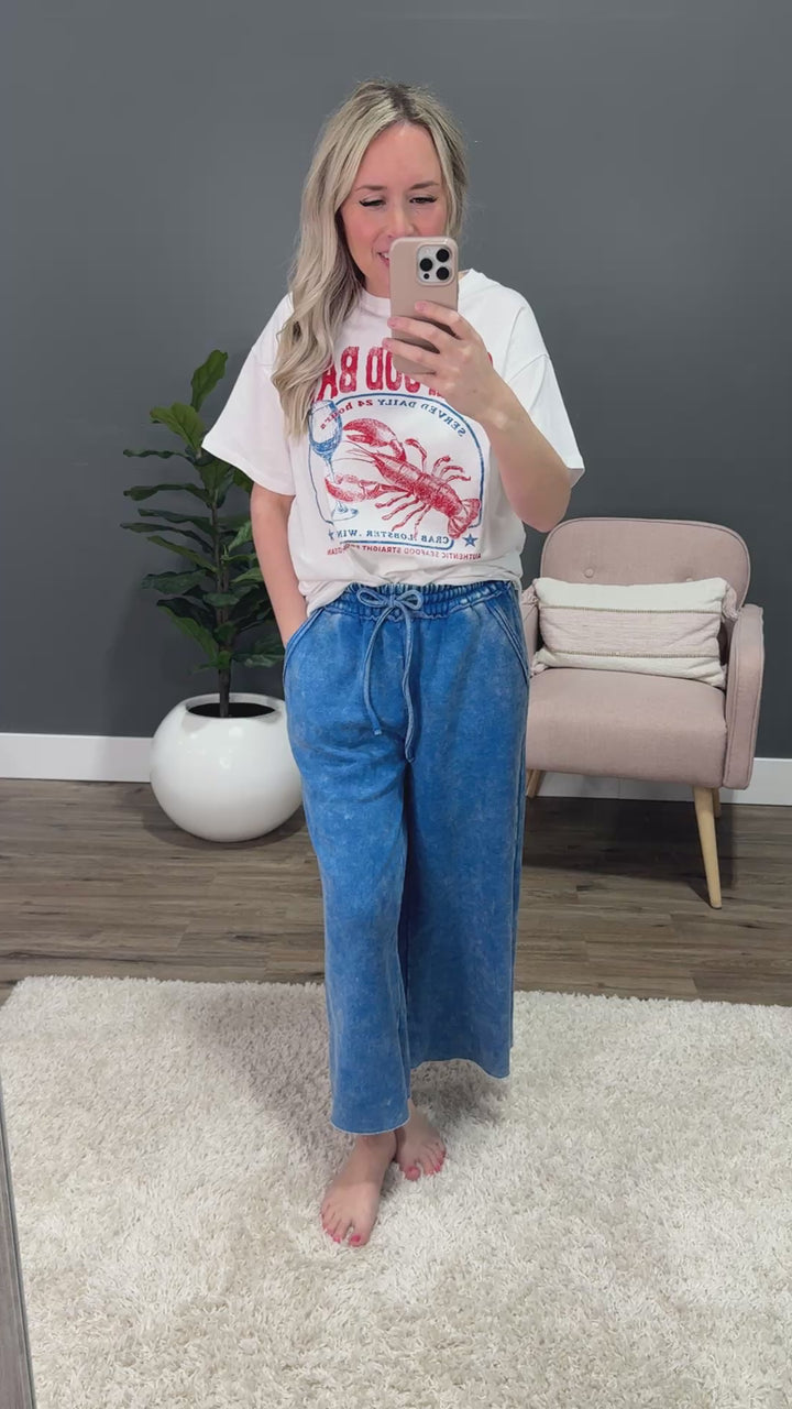 Cropped Wide Leg Comfy Pants - Classic Blue Zenana