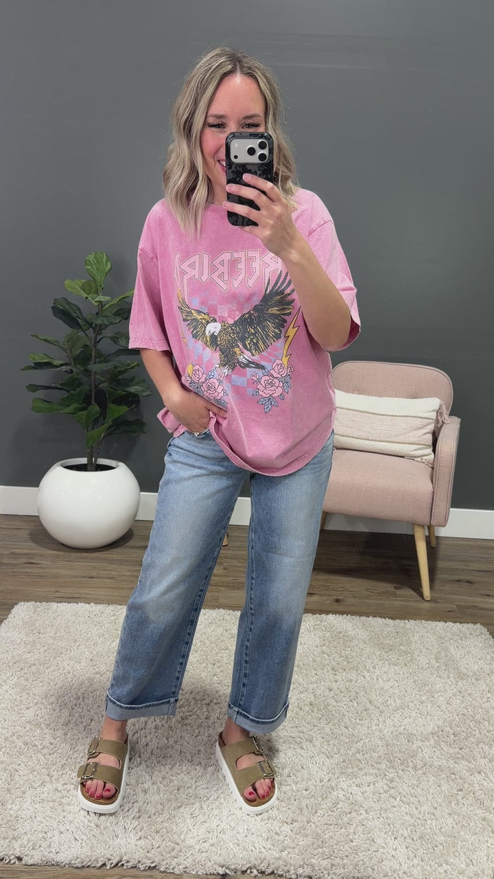 NEW! Free Bird America Roses Pink Mineral Wash Tee