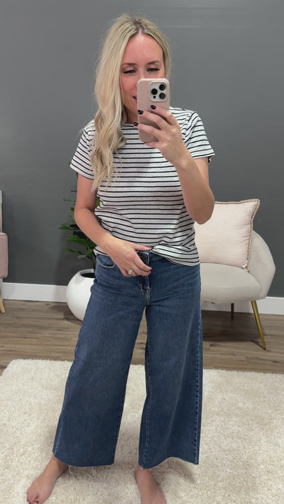 Lexi Light Heather Gray and Black Striped Top