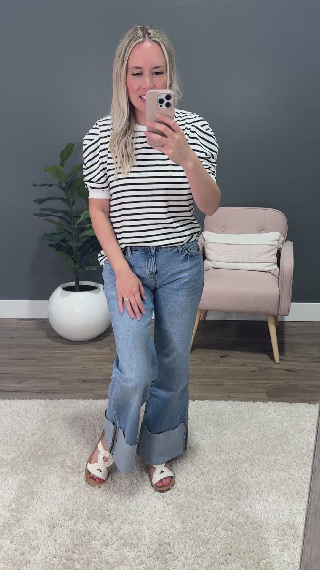 Hillary Striped Puff Sleeve Top - Black Lovely Melody