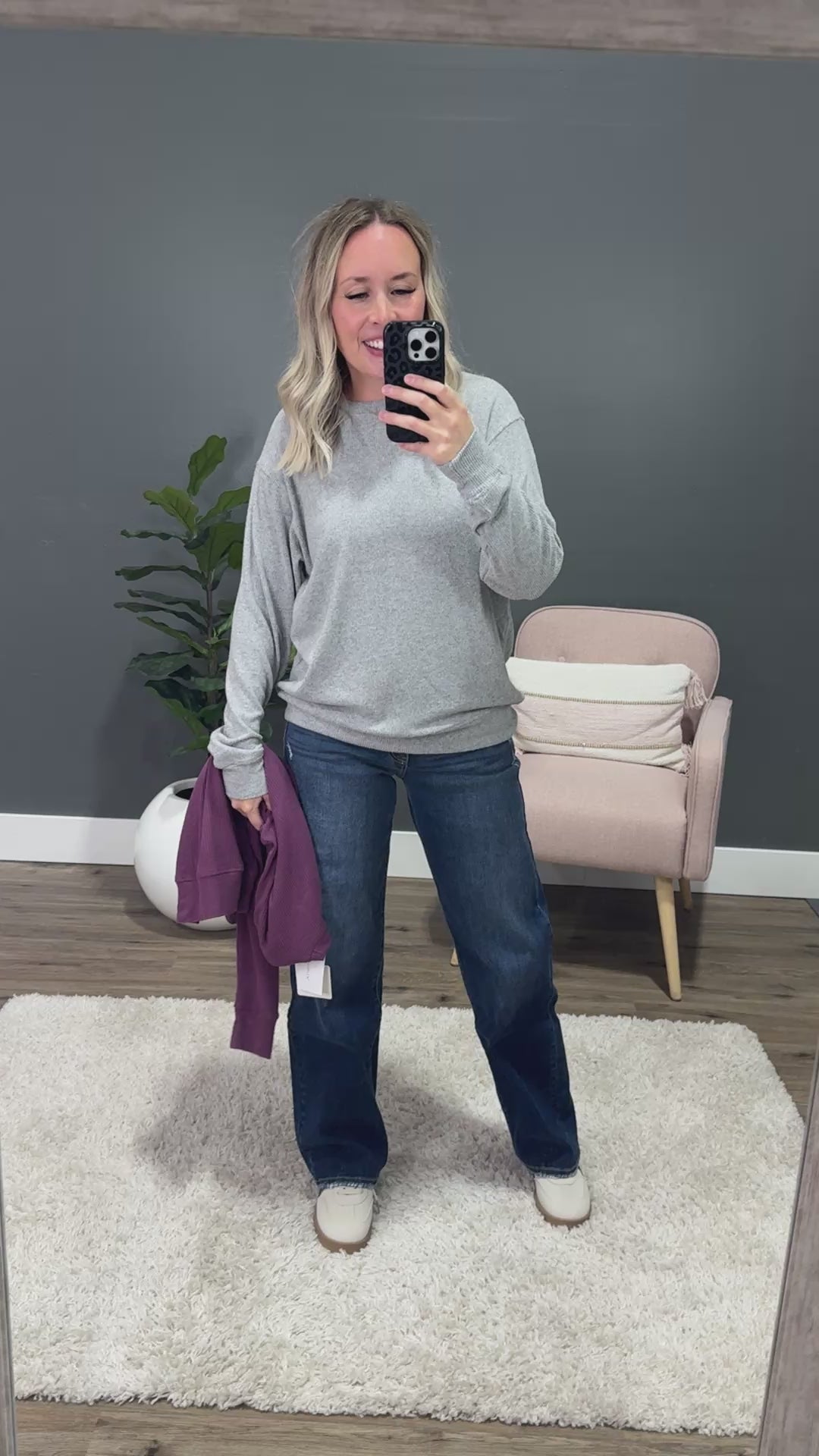 NEW! Mia Ribbed Crewneck Top - Light Gray Michelle Mae