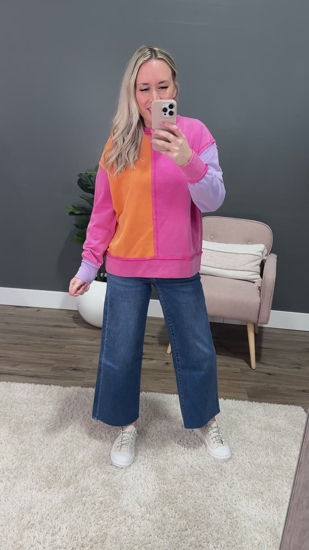 Luna Color Block Top - Fuchsia & Orange White Birch