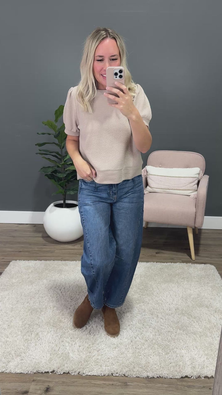 NEW! Be There Cloud Knit Puff Sleeve Top - Taupe Tres Bien