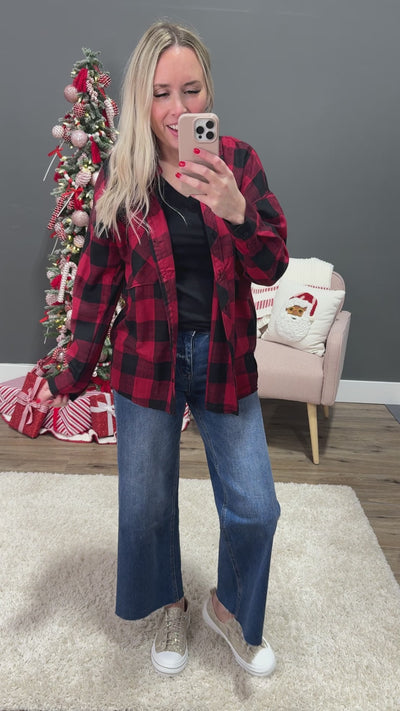 Devri Oversized Plaid Flannel - Cherry Be Cool