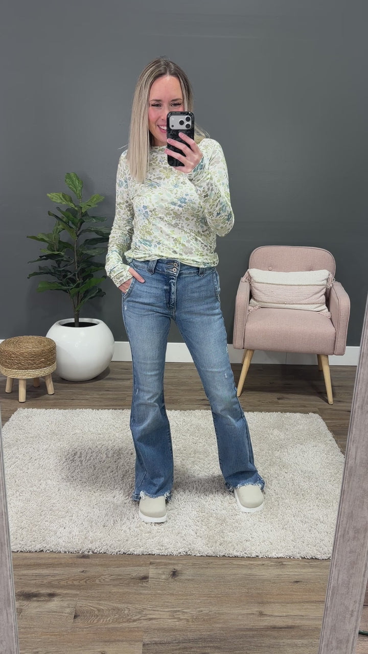 KanCan This Close Distressed Hem Flare Jeans KanCan
