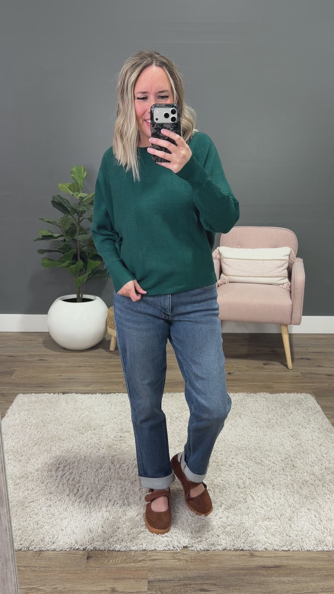 NEW! Adalyn Dolman Sleeve Textured Sweater - Forest