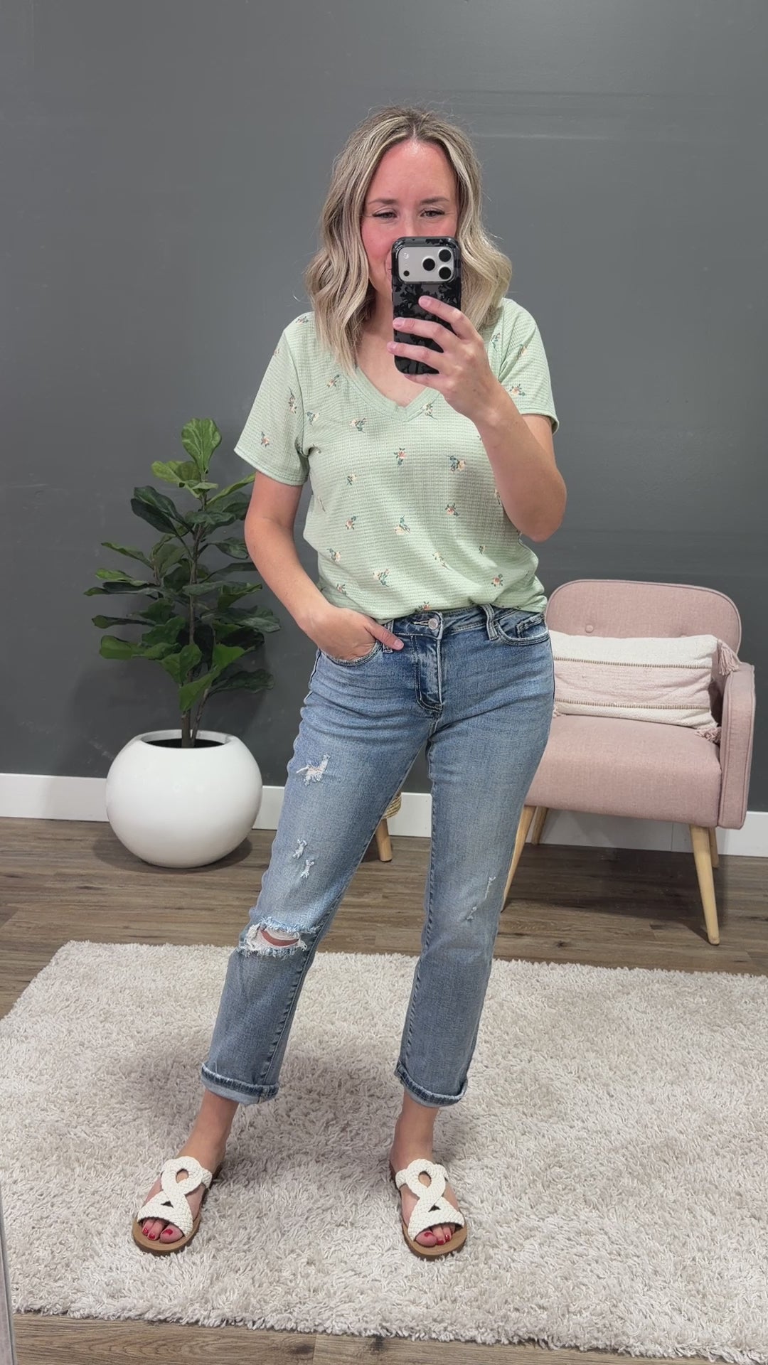 NEW! Skylar Textured Knit Floral Top - Sage PS Kate