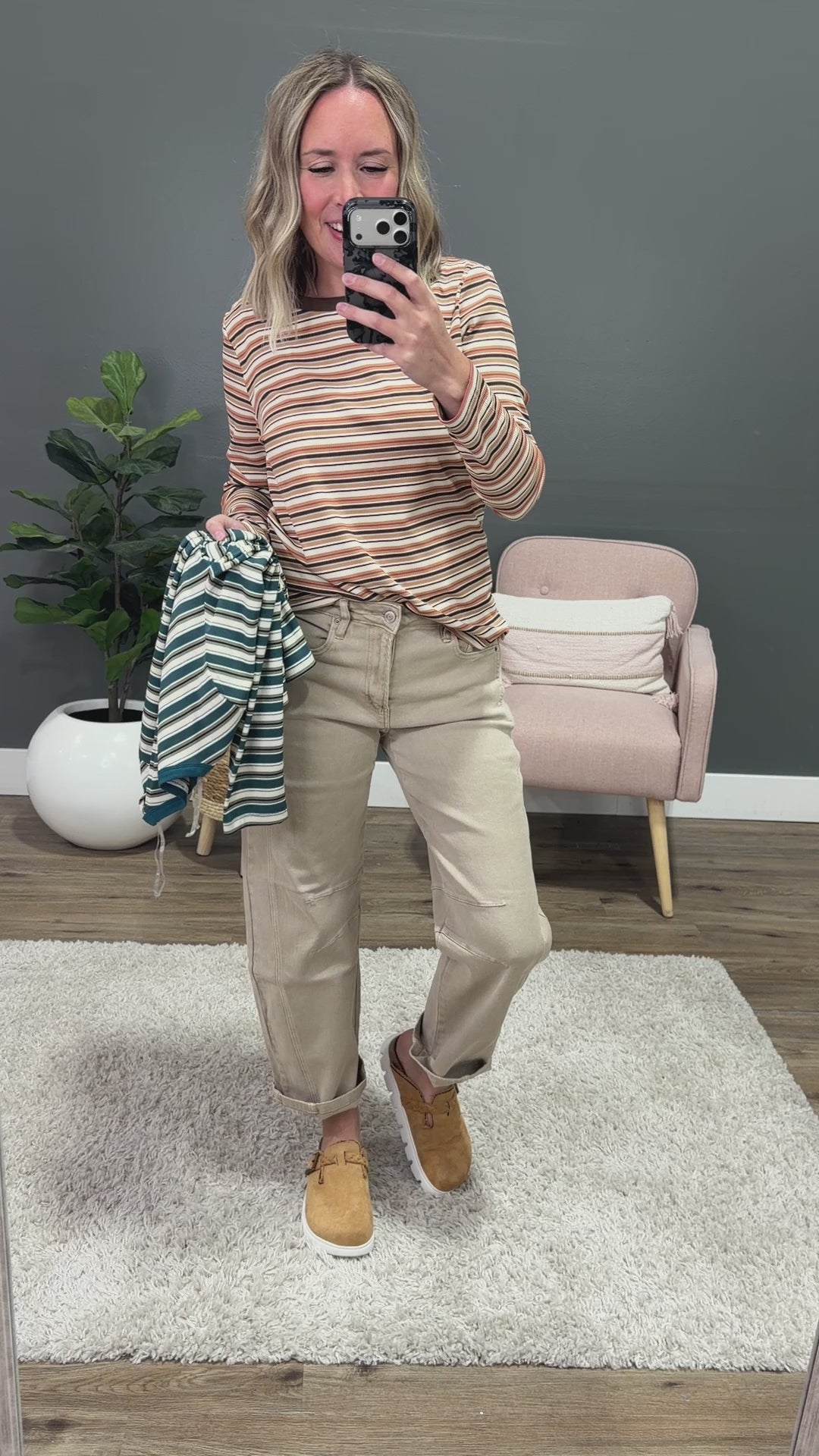 NEW! Bobbie Striped Micro Ribbed Top - Camel & Ivory