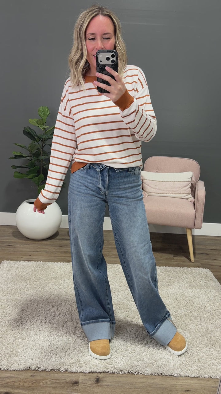 NEW! Rosie Fine Knit Striped Sweater - Ivory & Copper