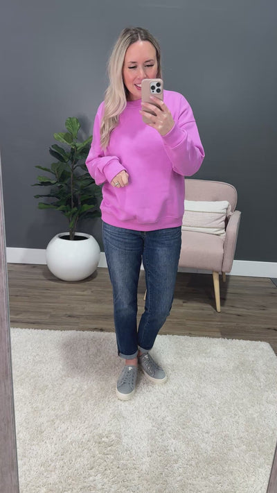 NEW! Cozy Crewneck Sweatshirt - Bright Mauve Zenana