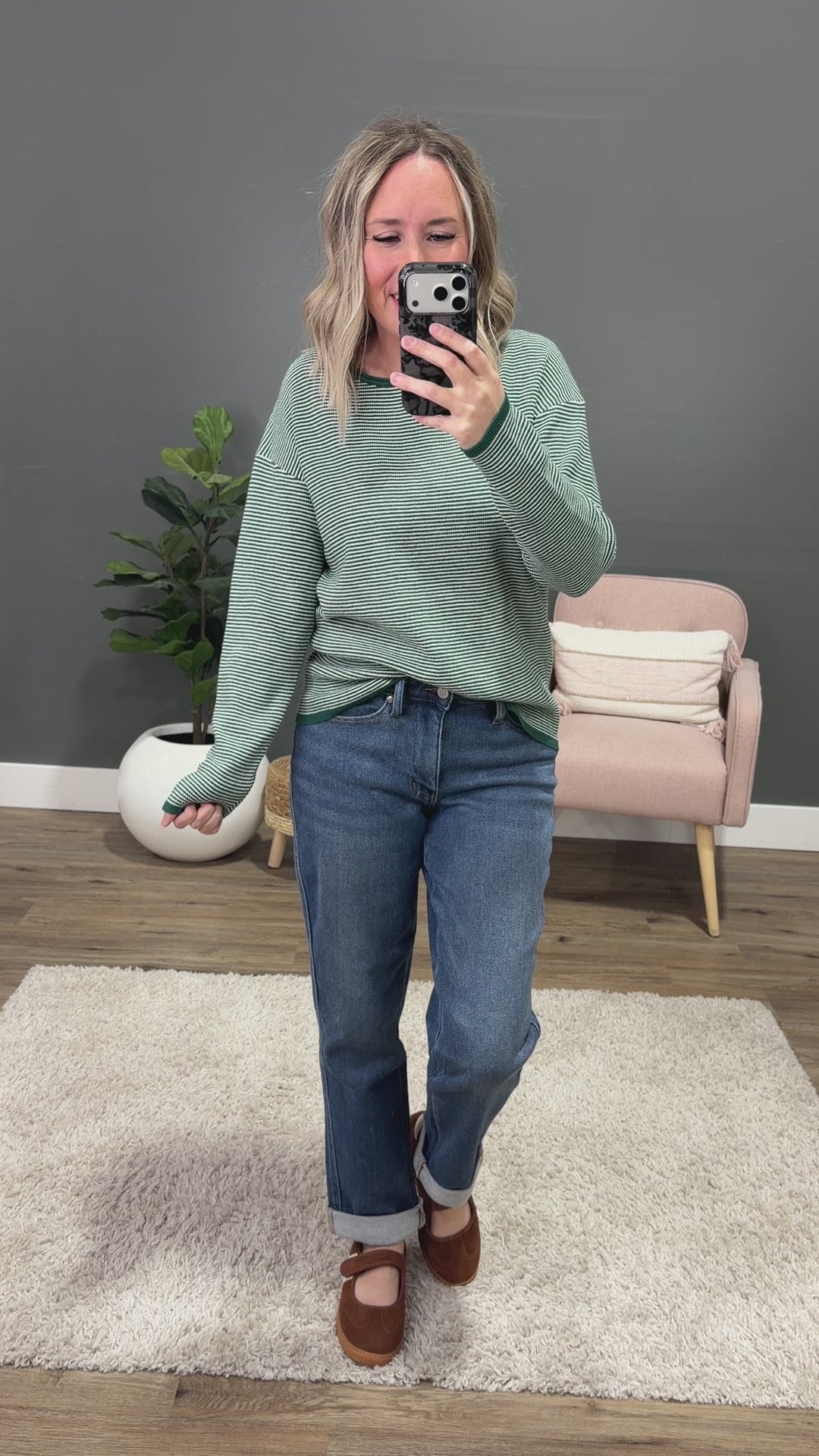 NEW! Evelyn Striped Sweater - Forest