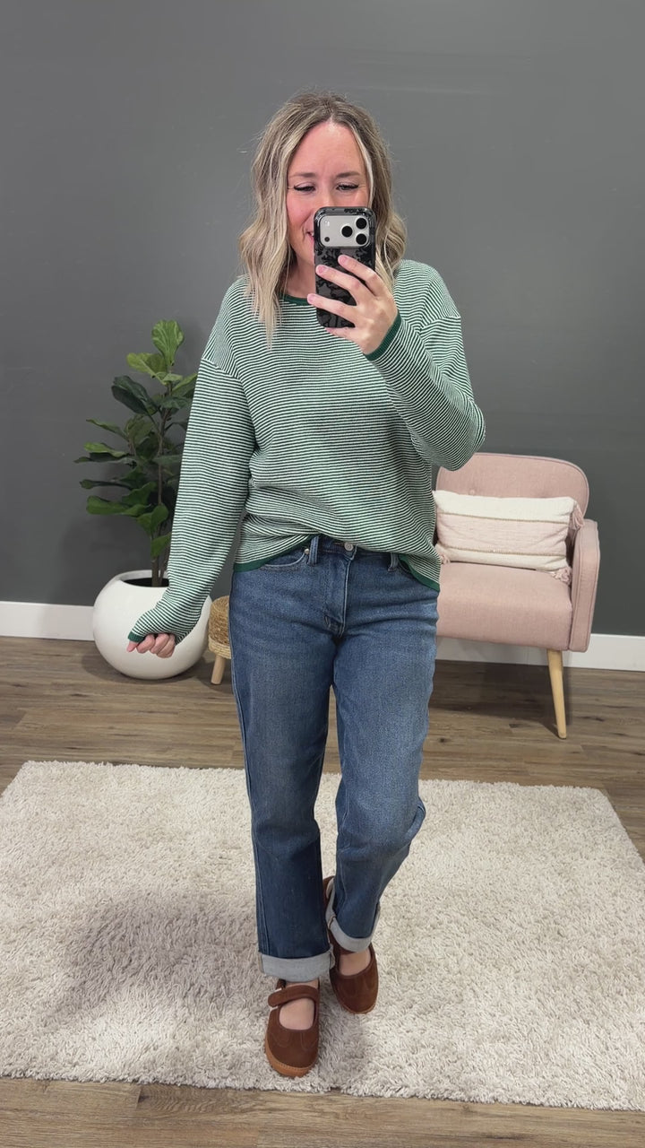 NEW! Evelyn Striped Sweater - Forest