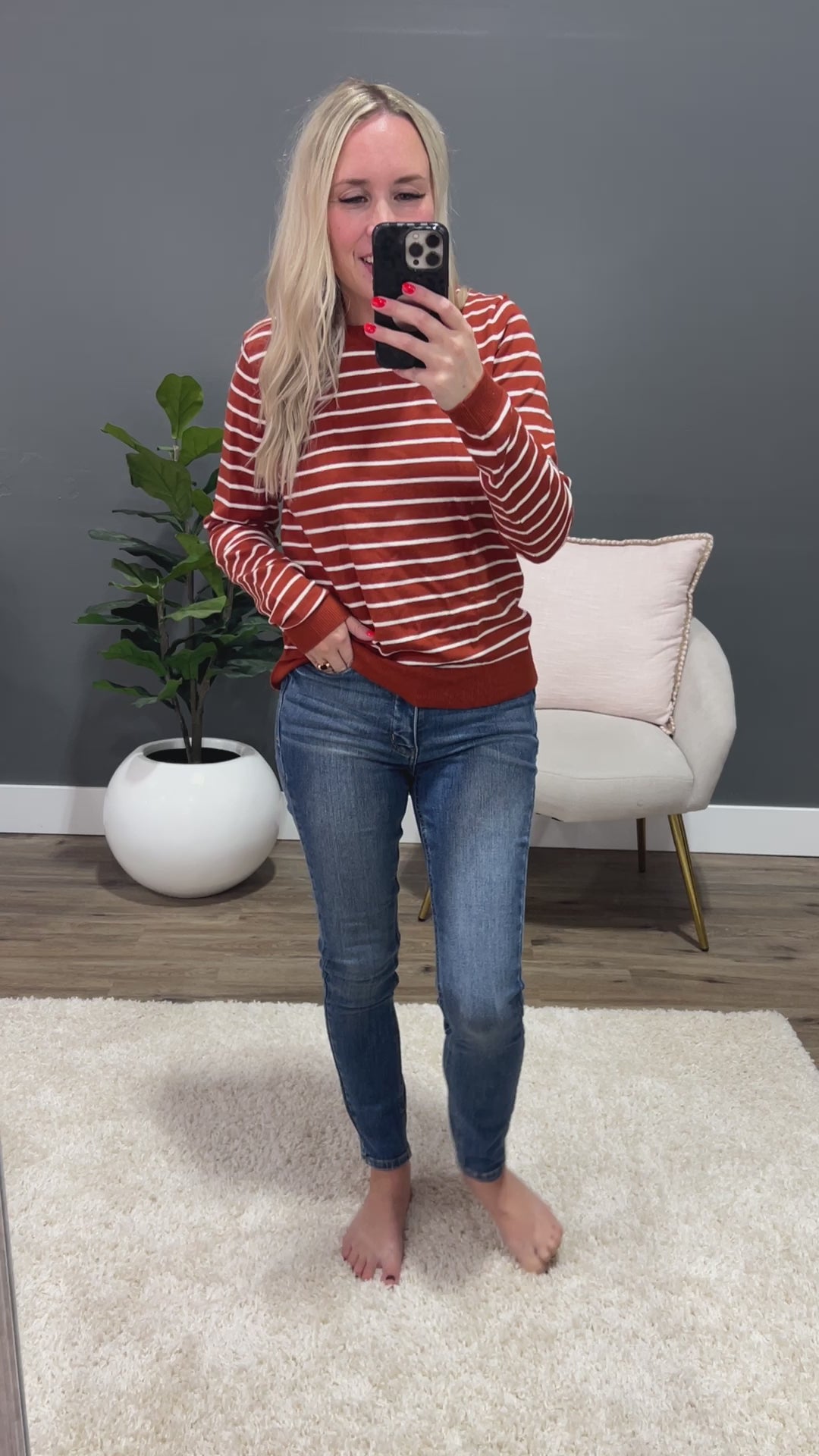 Camila Striped Crewneck Sweater - Picante