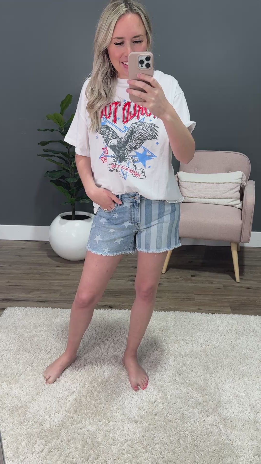 Judy Blue Stars and Stripes Bleached Fray Hem Jean Shorts Judy Blue