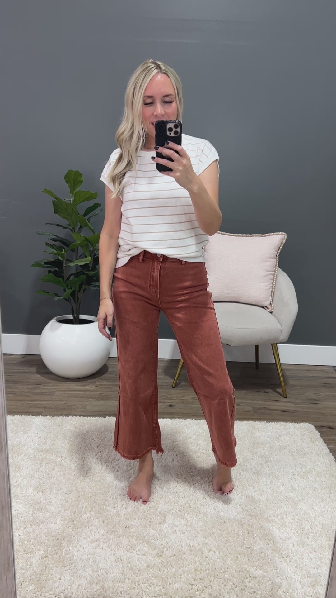 Mae Wide Leg Cropped Jeans - Rust