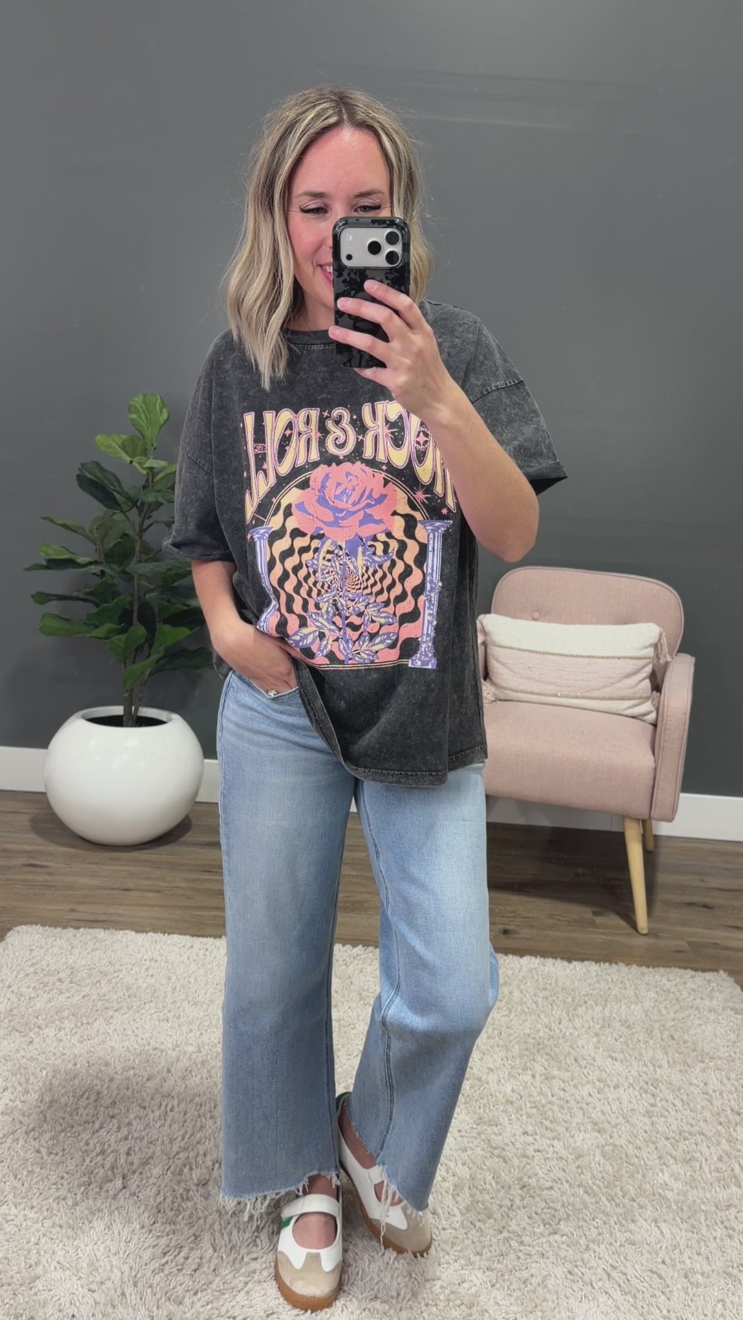 NEW! Rock & Roll Rose Black Mineral Wash Tee Zutter