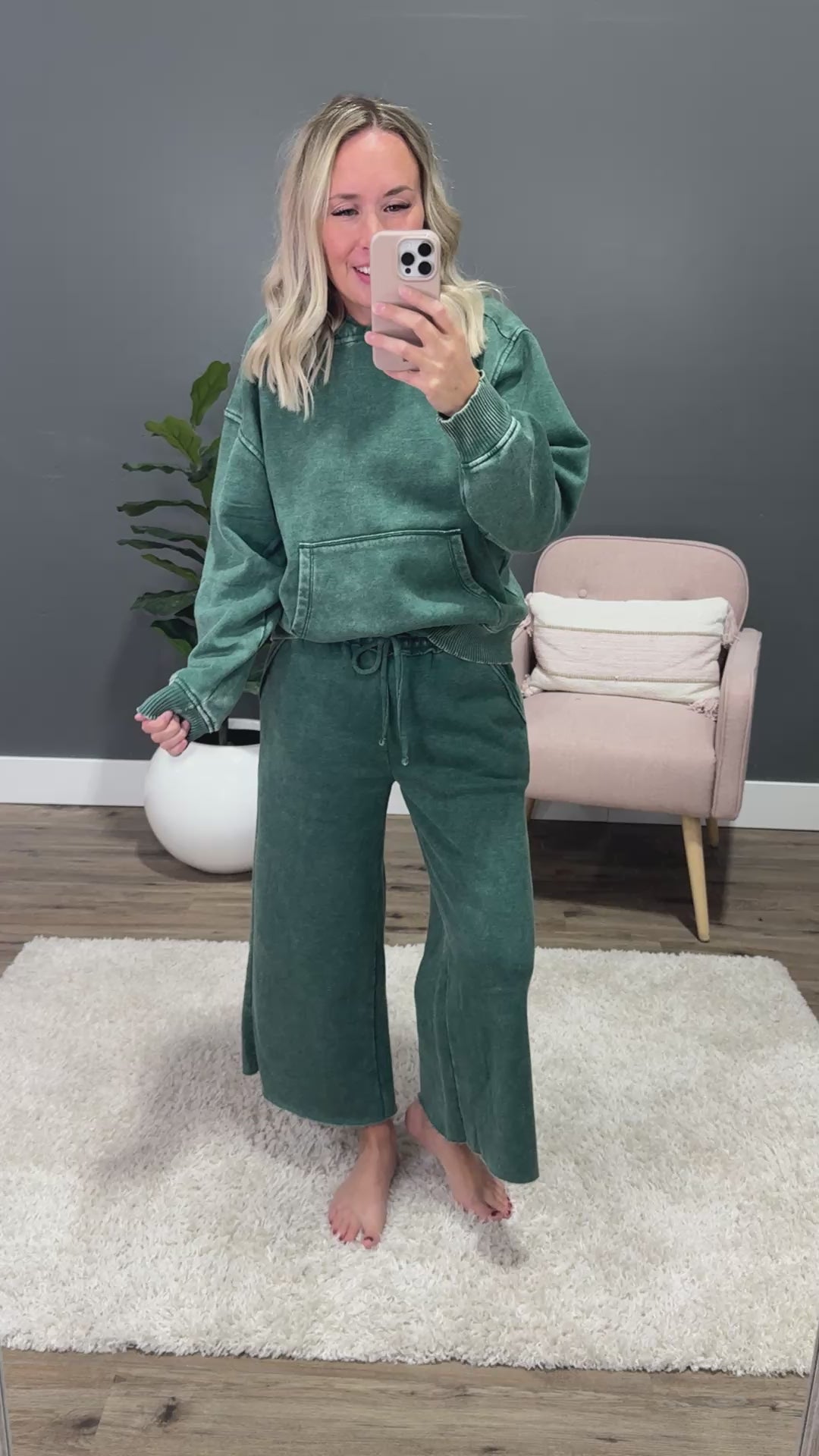 NEW! Cropped Wide Leg Comfy Pants - Dark Green Zenana