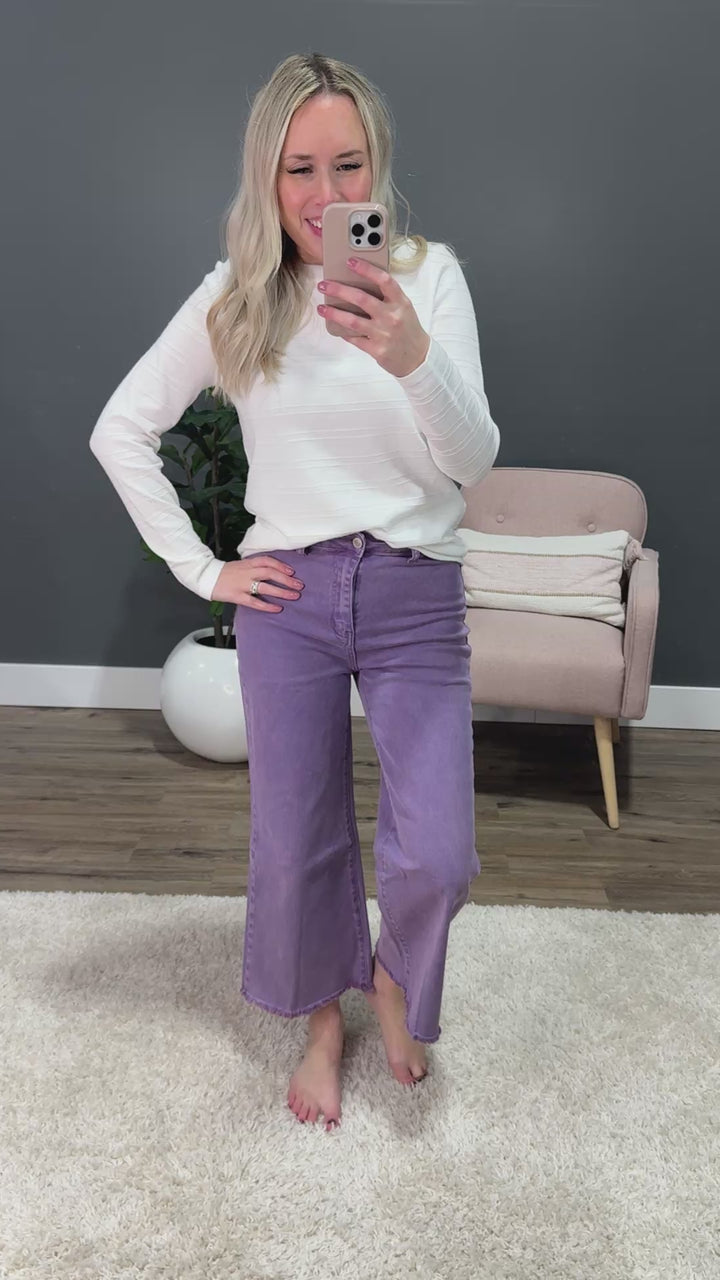 NEW! Mae Wide Leg Cropped Jeans - Blueberry Zenana