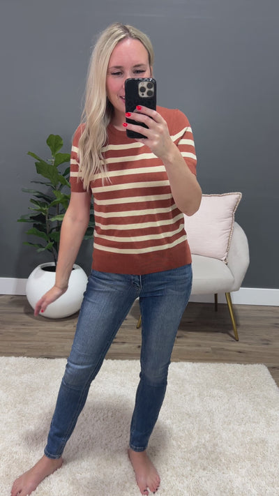 Heidi Short Sleeve Striped Sweater - Rust