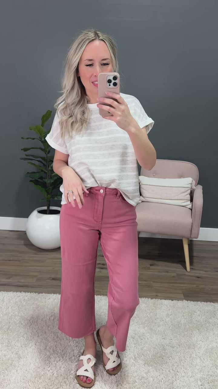Nina Faded Striped Drop Shoulder Top - Heather Gray Lovely Melody