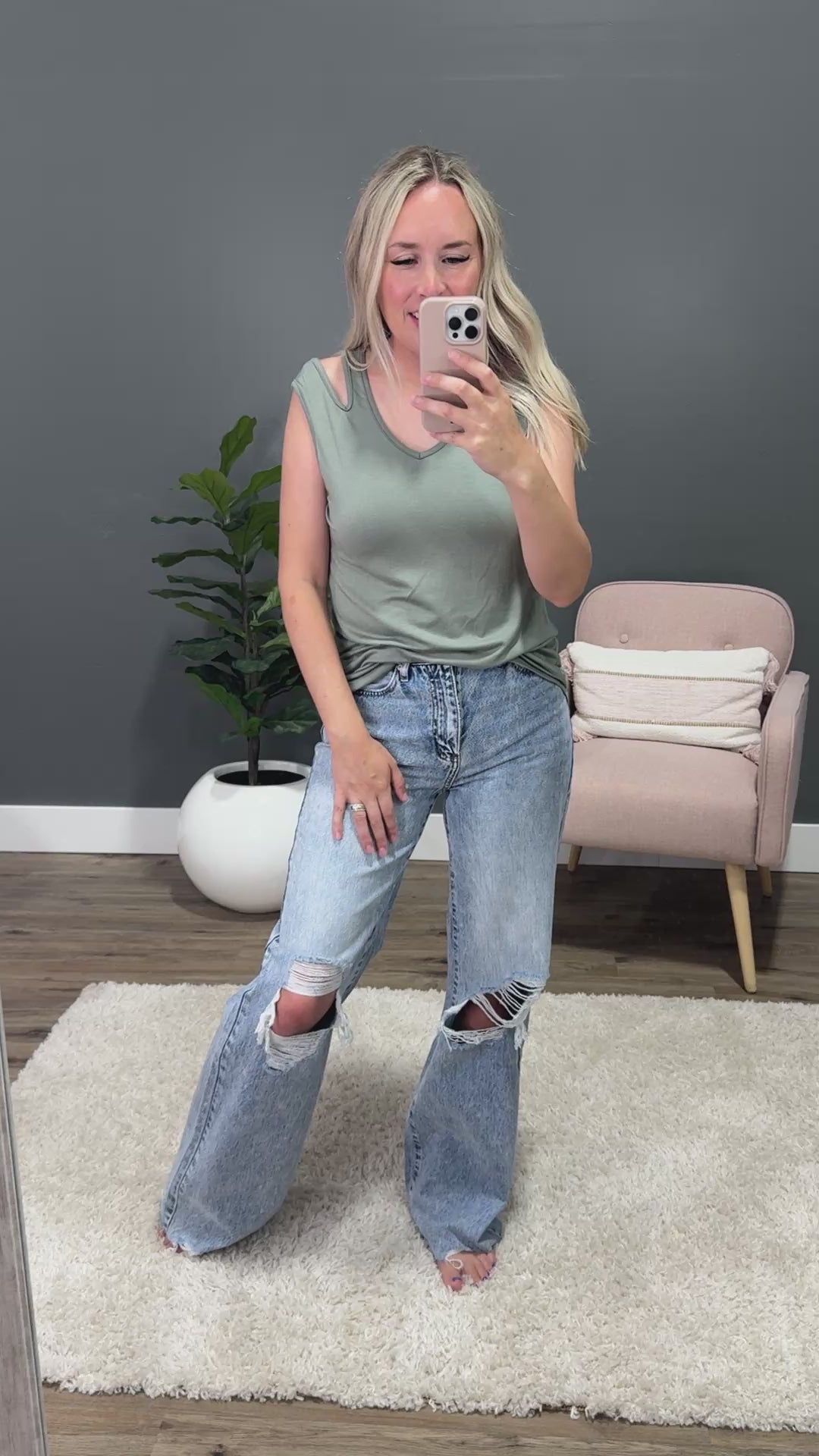 Carly Shoulder Cutout Sleeveless Top - Sage PS Kate