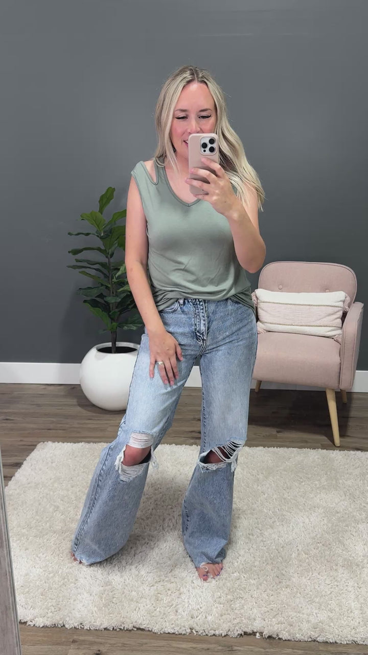 Carly Shoulder Cutout Sleeveless Top - Sage PS Kate