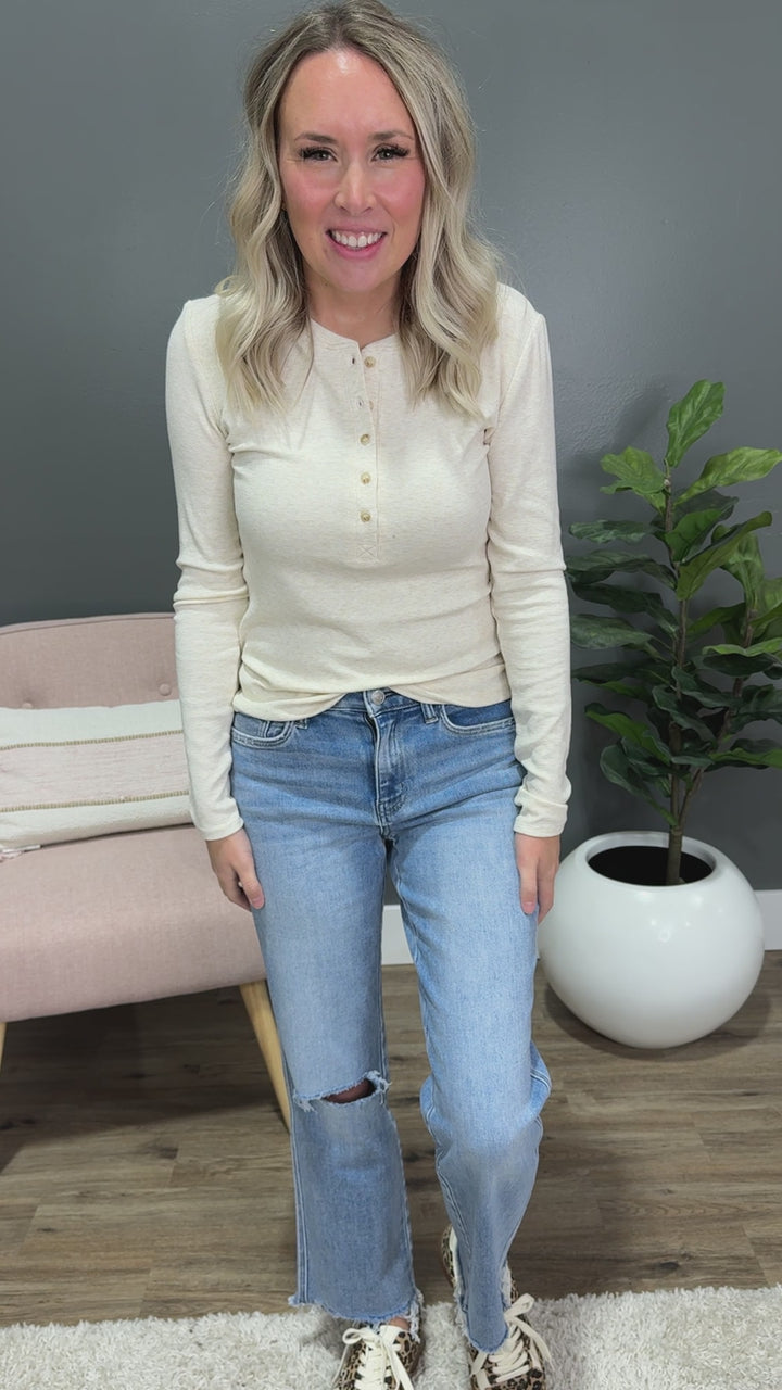 Lovervet Stuck on You Fray Hem Straight Jeans