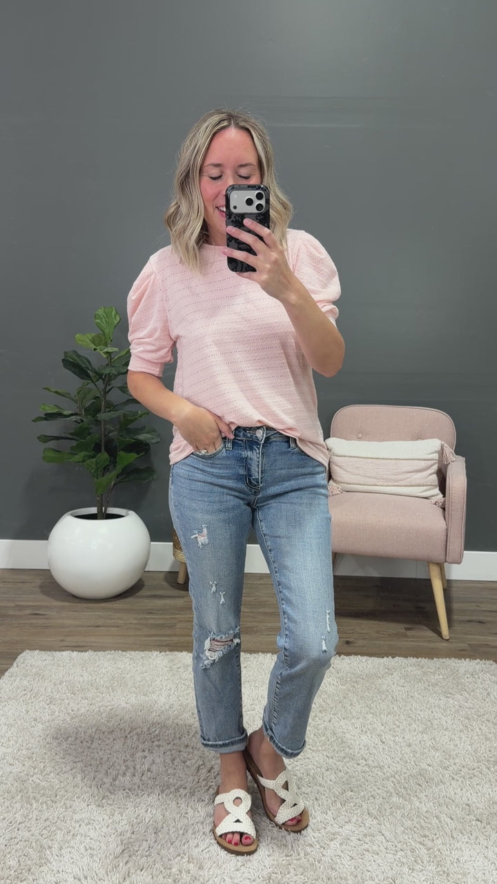 NEW! Vera Pointelle Puff Sleeve Top - Pink Lovely Melody