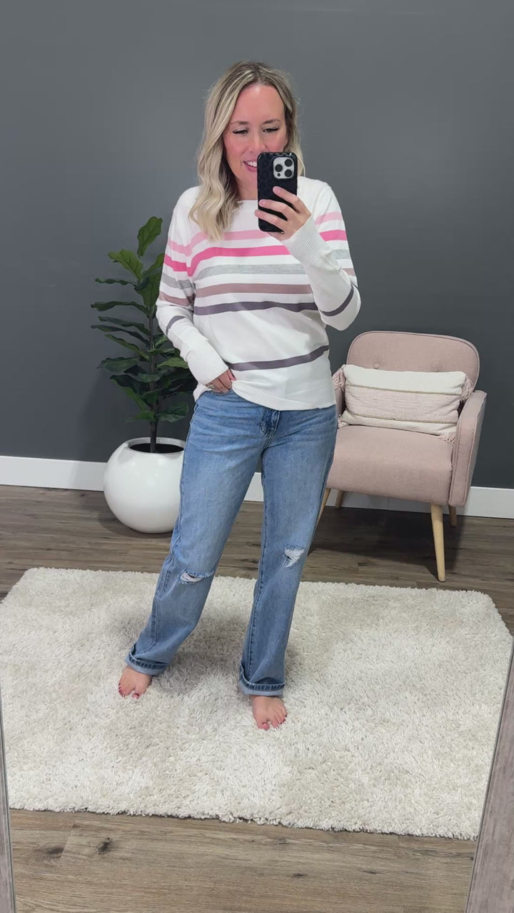 NEW! All I Need Knit Striped Sweater - Pink & Purple