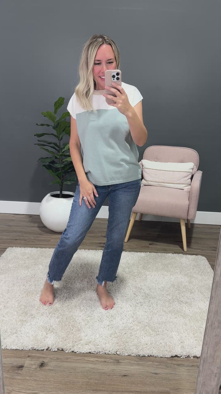 NEW! Miranda Color Block Top - Sage Staccato