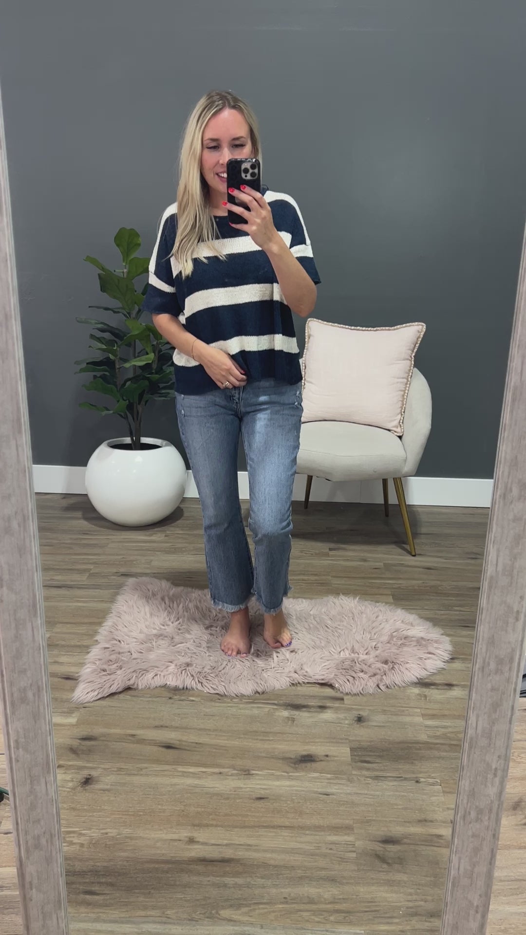 Gotta Have Striped Short Sleeve Sweater - Navy