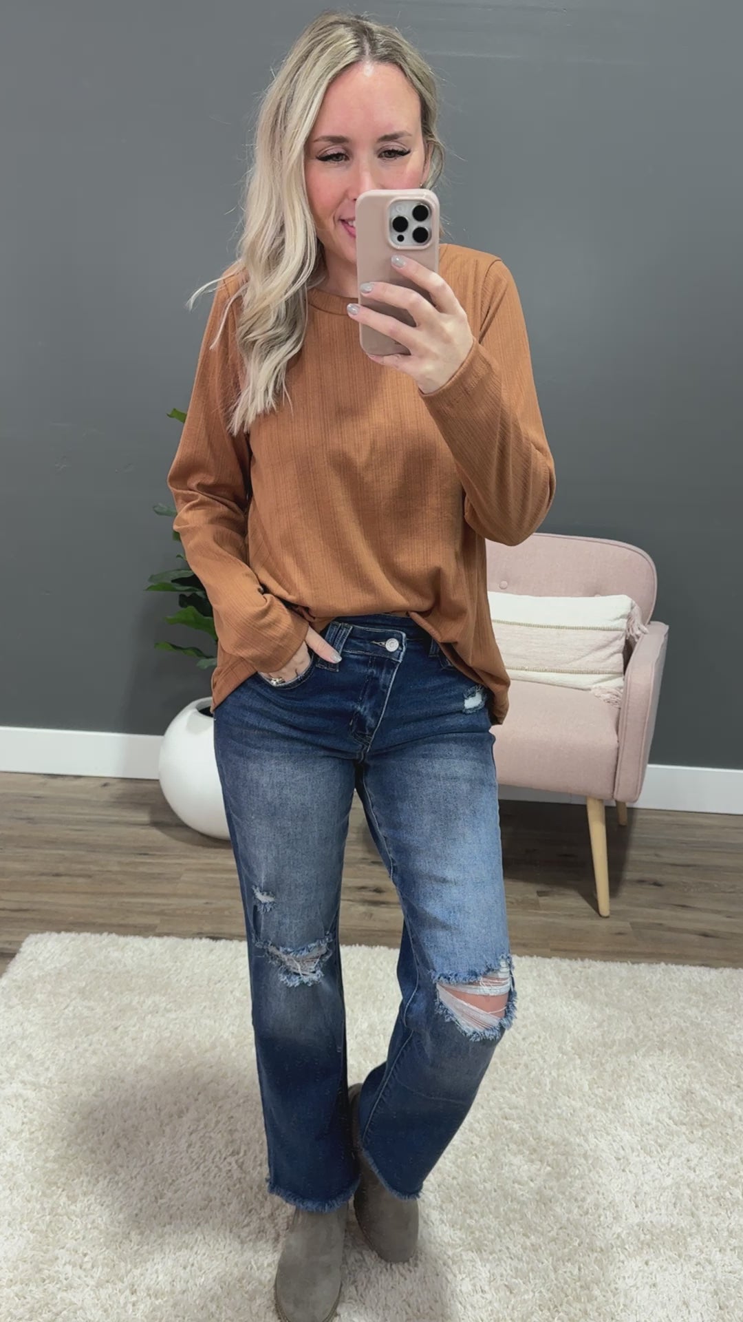 Jessica Textured Crewneck Top - Butterscotch Sew In Love