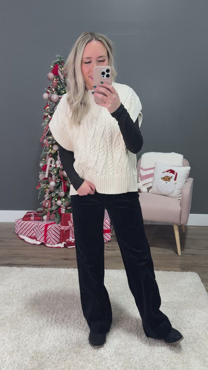 Elliana Cable Knit Sweater Vest - Cream Heyson